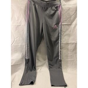 Adidas Track Pants Youth XL Girls Gray Pink Stripes Tapered Zip Legs NEW w/ Tags